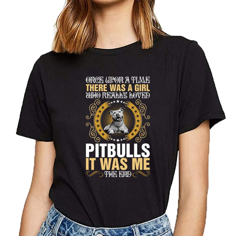 Tops T Shirt Women girl really loved pitbull Basic Black Cotton Female Tshirt | Женская одежда