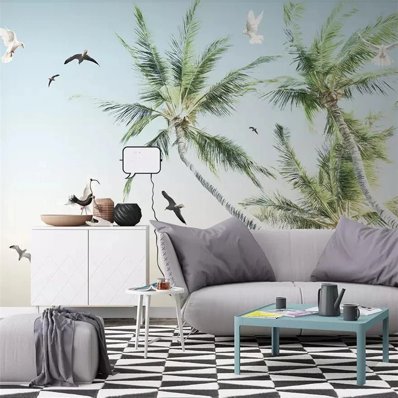 Beibehang-Hand-painted-coconut-tree-seaside-sea-modern-minimalist-TV-background-wall-painting-custom-large-mural (3)