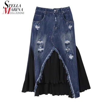 New Woman Autumn 2020 Fashion Blue Denim Patchwork Skirt Ripped Design Back Pocket Elastic Waist Ladies Unique Jean Skirts 6608
New Woman Autumn 2020 Fashion Blue Denim Patchwork Skirt Ripped Design Back Pocket Elastic Waist Ladies Unique Jean Skirts 6608