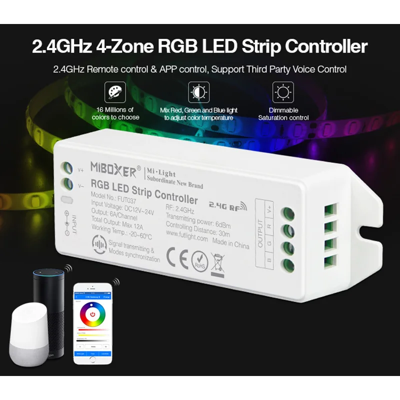 FUT037 (Upgraded) DC12V~24V RGB led lamp tape dimmer Miboxer 2.4GHz 4-Zone RGB LED Strip light Controller
FUT037 (Upgraded) DC12V~24V RGB led lamp tape dimmer Miboxer 2.4GHz 4-Zone RGB LED Strip light Controller