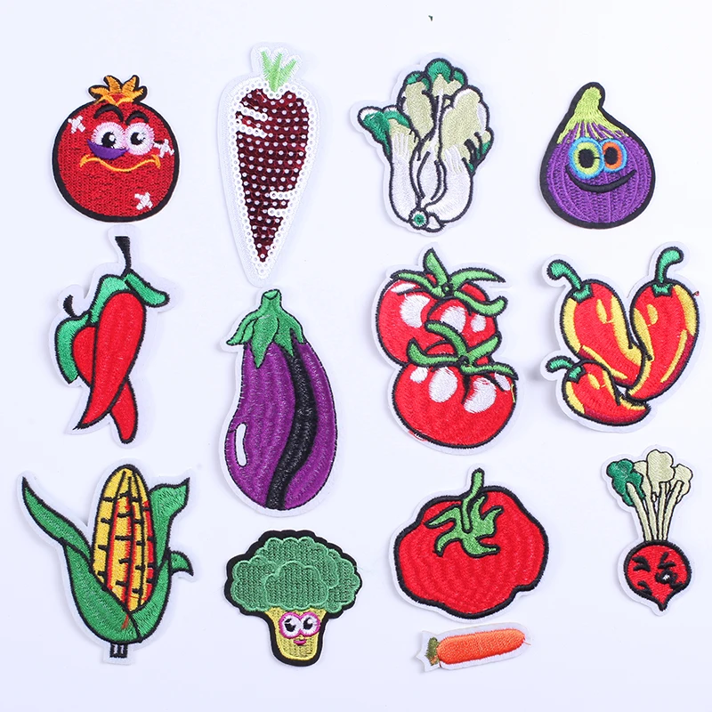 

Vegetable Food Embroidered Patches for Clothing Fusible Sewing Application Sew on Patch Diy Iron-on Applique Stripes on Clothes