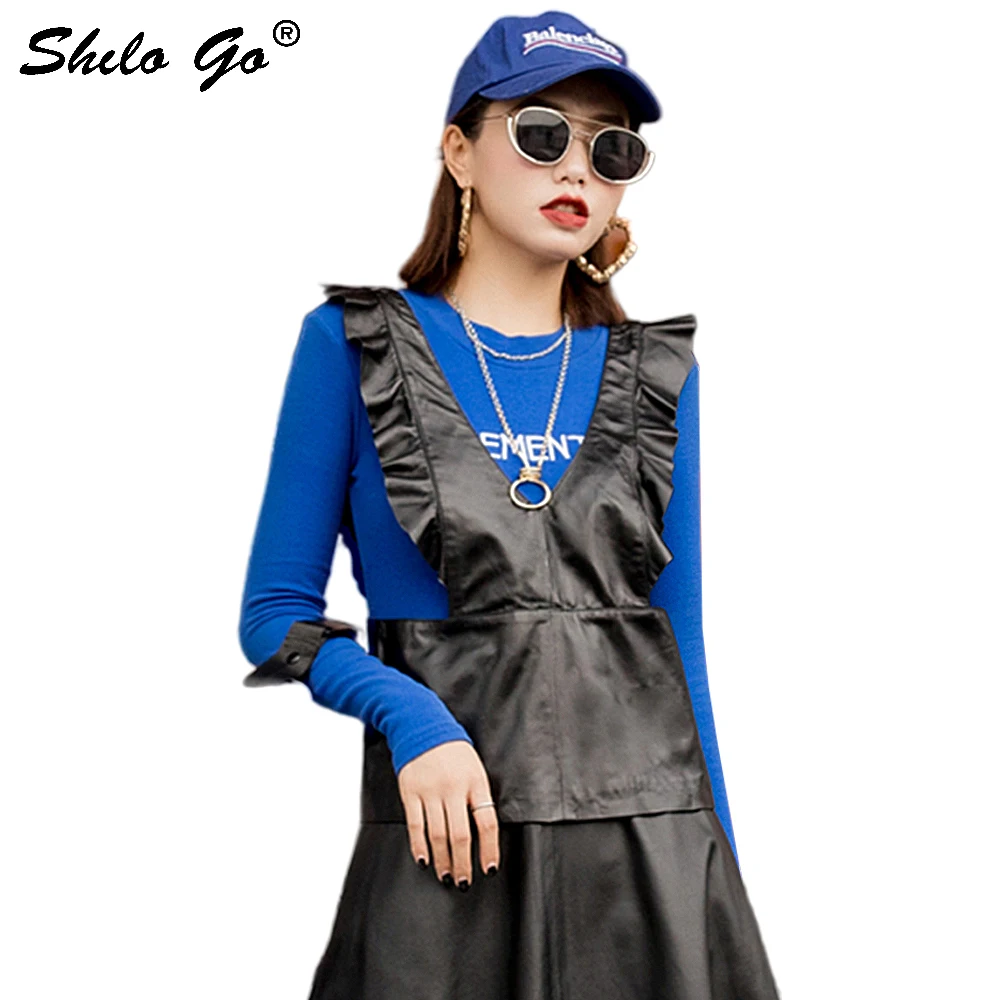 Genuine Leather Vest Elegant High Waist Ruffles Detail V Neck Sleevless Sheepskin Pullover Tops Women Sexy Backless Shirts Black
Genuine Leather Vest Elegant High Waist Ruffles Detail V Neck Sleevless Sheepskin Pullover Tops Women Sexy Backless Shirts Black
