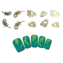 1 シート高品質のスパ孔雀の羽画像黄金色ネイルアート装飾ツール(China)