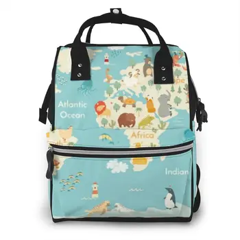 

Mummy Bag Animals World Map Nappy Backpack Large Capacity Stroller Bag Mom Baby Multi-function Waterproof Outdoor Diaper Bags