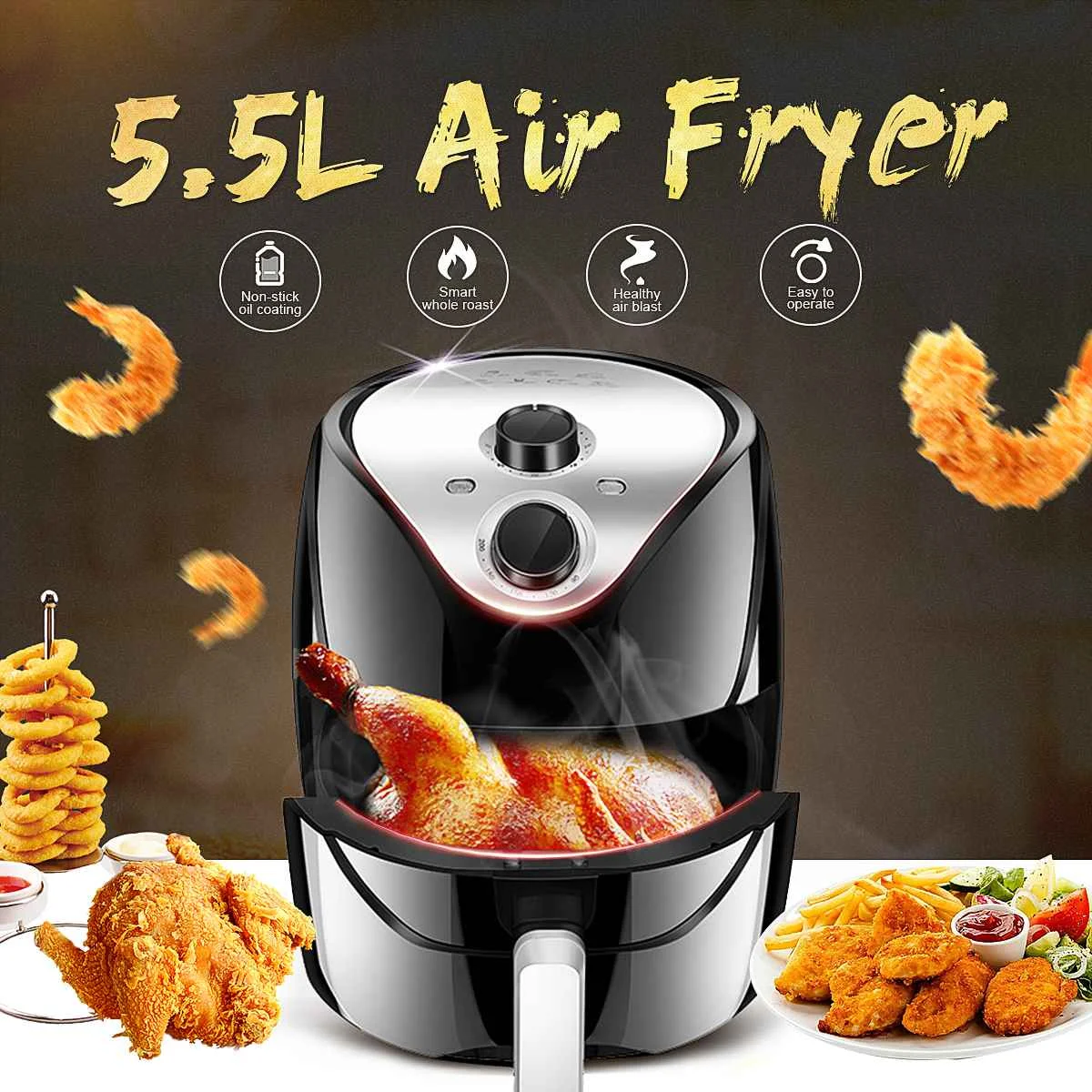 Multi-function Air Fryer Electric Deep Fryer 1500W 220V 5.5L 360° High-speed Hot Air Circulation Cooker Oven Low Fat Health Pan
Multi-function Air Fryer Electric Deep Fryer 1500W 220V 5.5L 360° High-speed Hot Air Circulation Cooker Oven Low Fat Health Pan