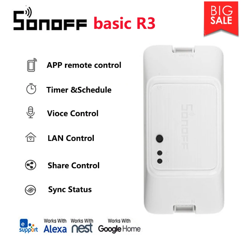 Ewelink Itead SONOFF basic R3 Wireless Wifi Switch for Smart Home Automation Module Remote work with Alexa Google home
Ewelink Itead SONOFF basic R3 Wireless Wifi Switch for Smart Home Automation Module Remote work with Alexa Google home