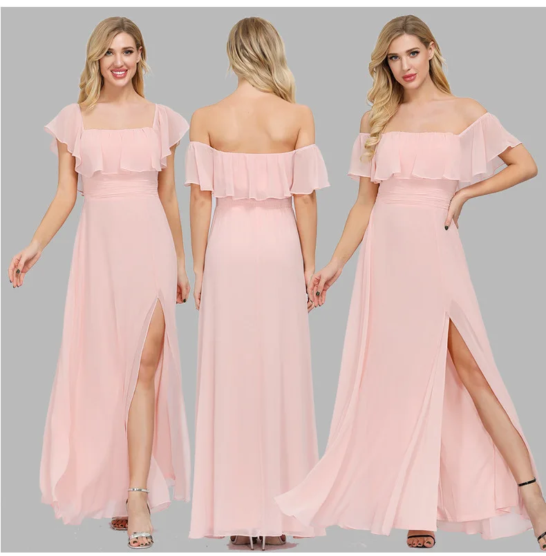Pink Prom Dresses Chiffon Long Side Split Women Party Gowns Two Styles Ruched Off The Shoulder Cheap vestidos de gala
Pink Prom Dresses Chiffon Long Side Split Women Party Gowns Two Styles Ruched Off The Shoulder Cheap vestidos de gala