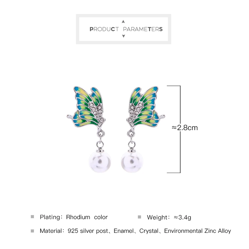 enameled crystal butterfly round acrylic pearl drop earrings for