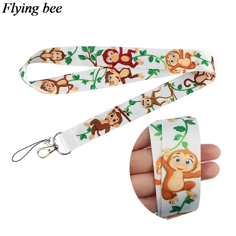 Flyingbee Animal Monkey Lanyard Phone Rope Keychains For Keys ID Card Cartoon Lanyards Men Women X0806 | Канцтовары для офиса и