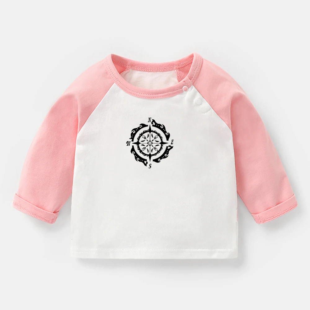 

Абстрактный дизайн с морским компасом, футболки для новорожденных, рубашка с красным вырезом внутри, стрелки, реглан, цветные футболки с длинным рукавом, топы