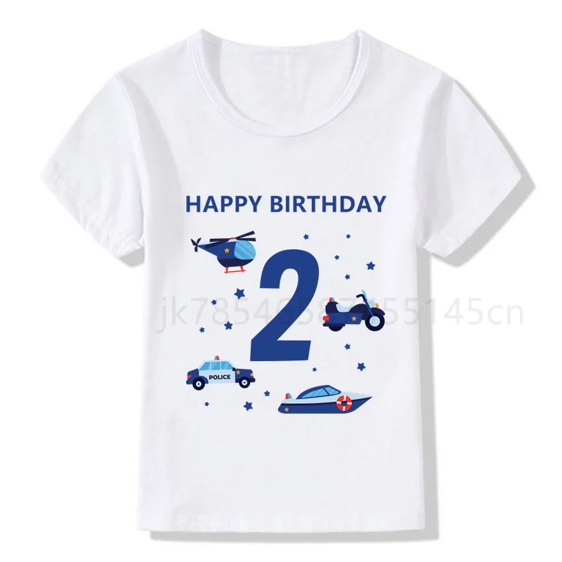 

Excavator Forklift Birthday Number Print T-shirt Child Police Car Birthday Boy T-shirt Boy Girl Funny Gift T-shirt Gift Set 2-6