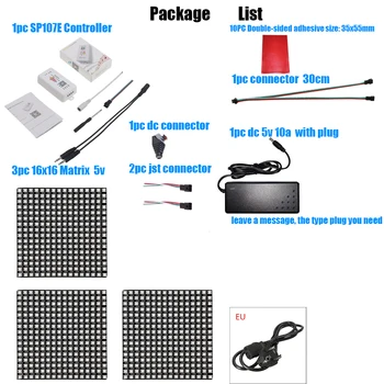 SP107E Matrix kit WIFI RGB SP107E pixel IC SPI Music bluetooth Controller with 3pc ws2812b 16x16 matrix + 1pc 5v 10a adapter
SP107E Matrix kit WIFI RGB SP107E pixel IC SPI Music bluetooth Controller with 3pc ws2812b 16x16 matrix + 1pc 5v 10a adapter