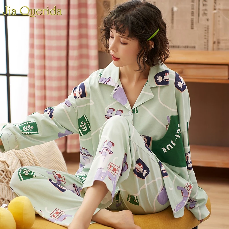 Pijama Mujer 2020 New Spring Fall Cotton Pajama Sets Women Long Sleeves Cardigan Plus Size Loose Green Cartoon Printing Pajamas
Pijama Mujer 2020 New Spring Fall Cotton Pajama Sets Women Long Sleeves Cardigan Plus Size Loose Green Cartoon Printing Pajamas