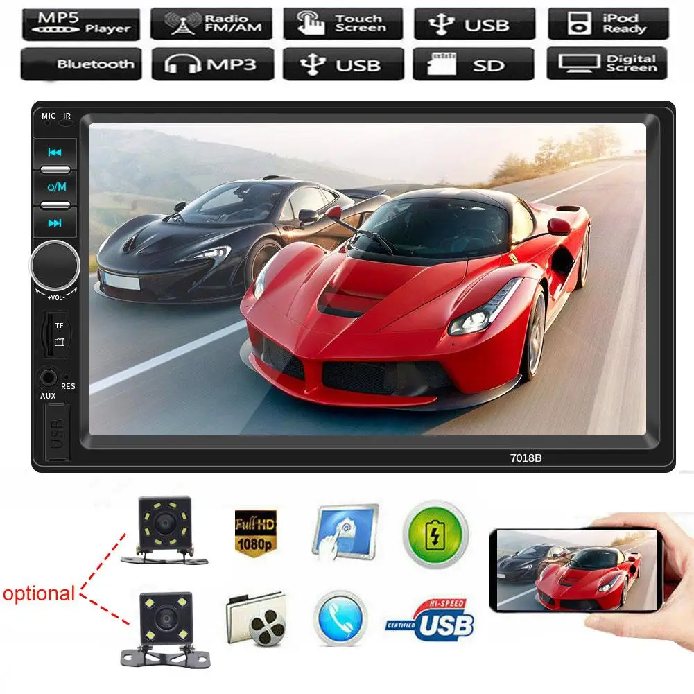 Universal Car Video Players 7018B 7 Inch 2DIN Car FM Radio Bluetooth HD Reversing Camera USB/TF MP5 Player 8LED Rear Camera
Universal Car Video Players 7018B 7 Inch 2DIN Car FM Radio Bluetooth HD Reversing Camera USB/TF MP5 Player 8LED Rear Camera
