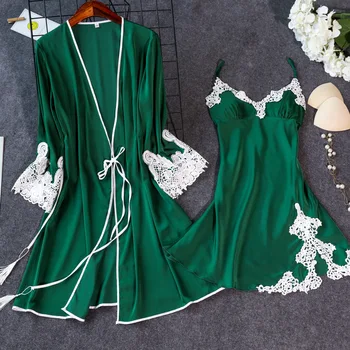 2020 Summer Sleep Lounge Pajama Set Lingerie Women Silk Robe Babydoll Nightdress Sleepwear Kimono Set With Chest Pad
2020 Summer Sleep Lounge Pajama Set Lingerie Women Silk Robe Babydoll Nightdress Sleepwear Kimono Set With Chest Pad