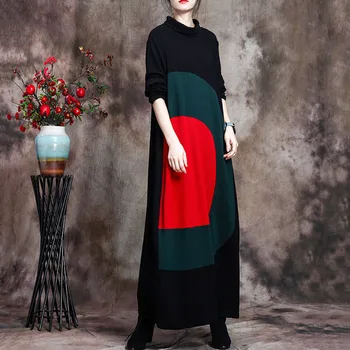 Autumn And Winter Female Retro Loose Large size Boss wool knitting Color matching Long dress
Autumn And Winter Female Retro Loose Large size Boss wool knitting Color matching Long dress