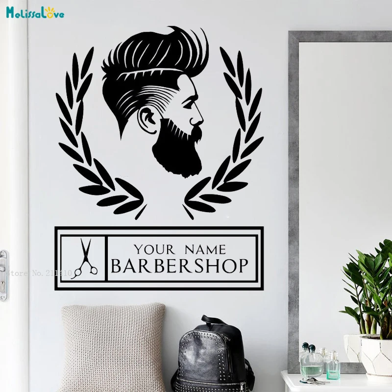 Фото Custom Barbershop Name Wall Sticker Decals Barber Shop Removable Personalized Hipster Decoration Art Murals Poster YT2095 | Дом и сад
