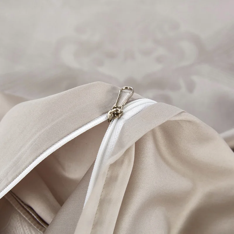 Premium Egyptian Cotton Jacquard Duvet Cover Set in silver on king bed