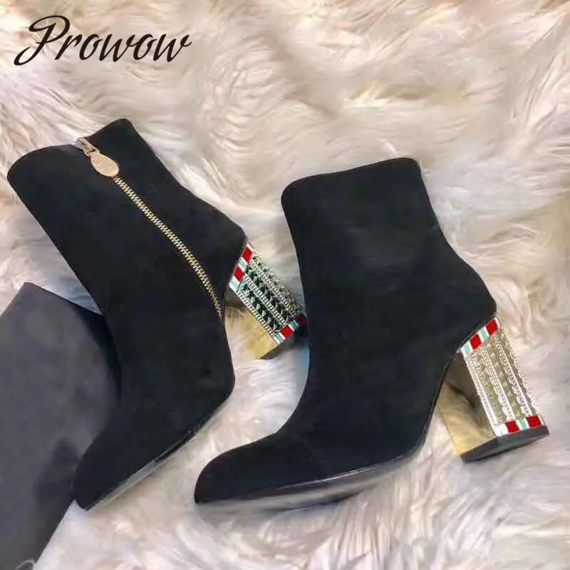 Prowow New Genuine Leather Round Toe Zip Side Ankle boots Black Suede Leather Jewel HIgh Heel Winter Boots Shoes Women
Prowow New Genuine Leather Round Toe Zip Side Ankle boots Black Suede Leather Jewel HIgh Heel Winter Boots Shoes Women