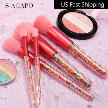 S'AGAPO 5pcs Ship From US Candy Makeup Brushes Set tools for Eyeshadow Foundation Blush Loose Powder Professional Makeup Brushes