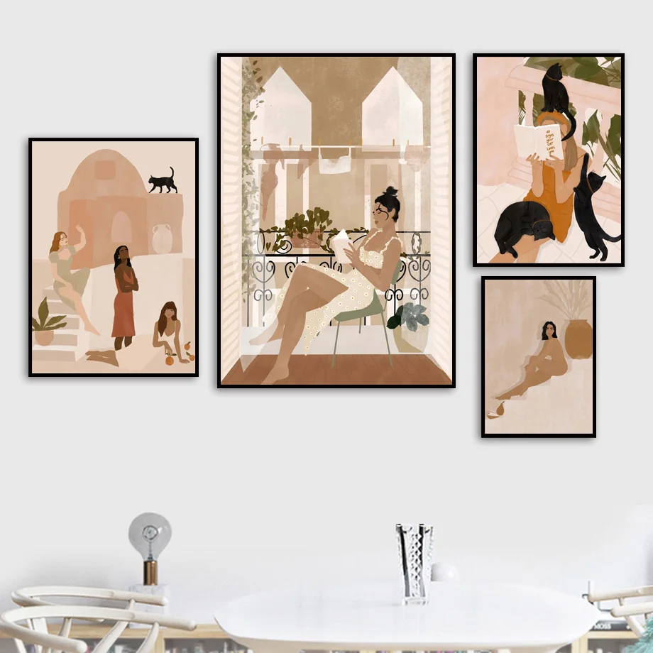 Black Cat Girl Reading Illustration Wall Art Canvas Painting Modern Nordic Posters And Prints Wall Picture For Living Room Decor Black Cat Girl Reading Illustration Wall Art Canvas Painting Modern Nordic Posters And Prints Wall Picture For Living Room Decor