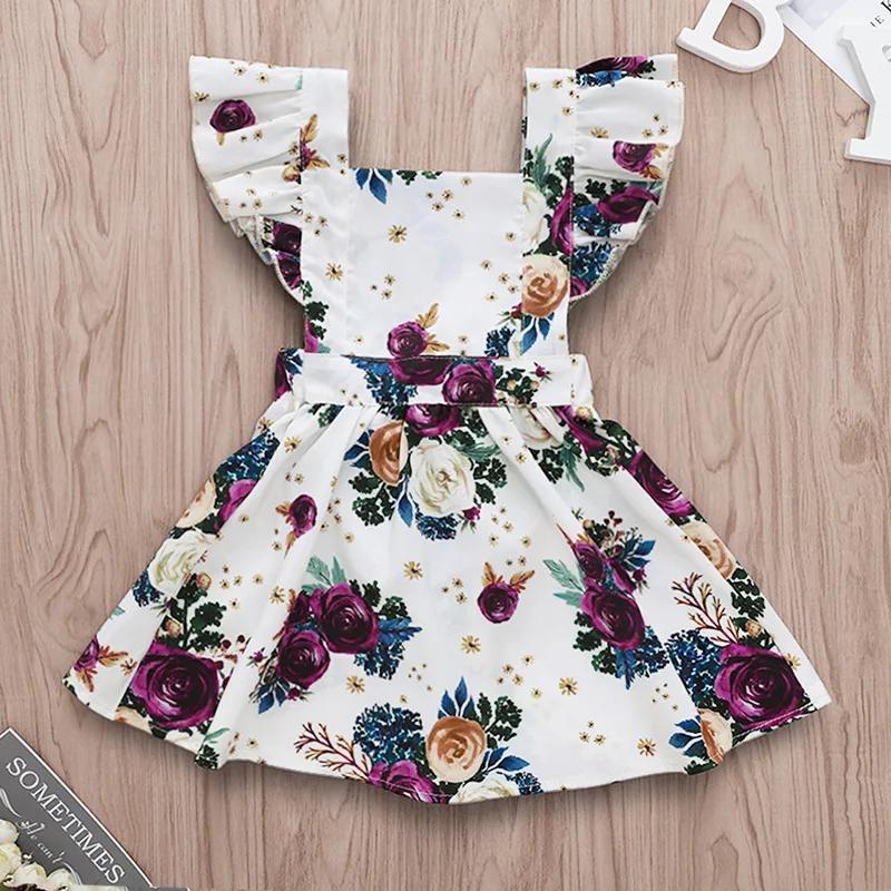Платье с цветочным рисунком для девочек Детские платья рукавами-крылышками и