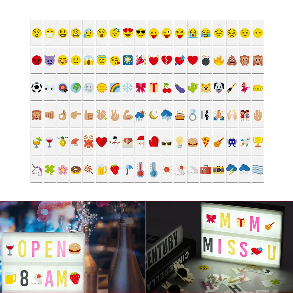 102pcs Interchangeable Letters Numbers Symbols Characters Cards Free Combination for DIY LED Cinema Light Box Message Board
102pcs Interchangeable Letters Numbers Symbols Characters Cards Free Combination for DIY LED Cinema Light Box Message Board