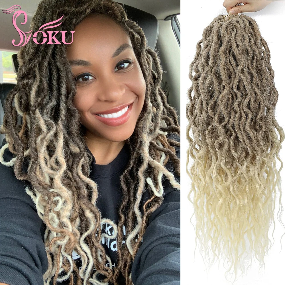 

New Goddess Locs Curly Faux Locs Crochet Hair Ombre Blonde Pre-Looped Synthetic Braids Braiding Hair Dreadlocks Extension SOKU