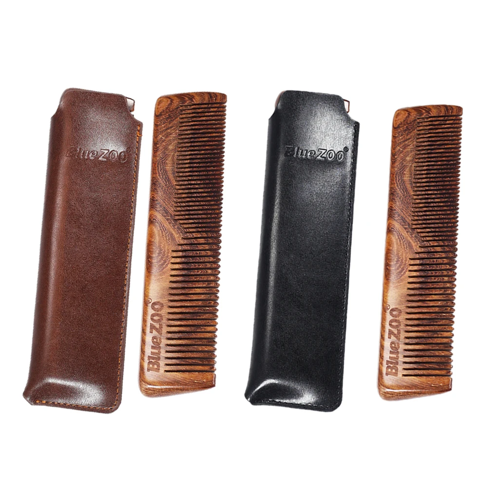 Wooden Beard Comb with PU Case, Anti-Static with Fine & Coarse Teeth for Beard Hair & Mustaches, For Daily Life Use Wooden Beard Comb with PU Case, Anti-Static with Fine & Coarse Teeth for Beard Hair & Mustaches, For Daily Life Use