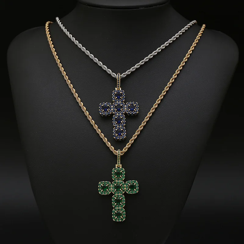 New Fashion Hip Hop Rapper Jewelry Prong Set AAA CZ Stone Bling Iced Out Green Blue Cross Pendant Necklace for Men and Women
New Fashion Hip Hop Rapper Jewelry Prong Set AAA CZ Stone Bling Iced Out Green Blue Cross Pendant Necklace for Men and Women