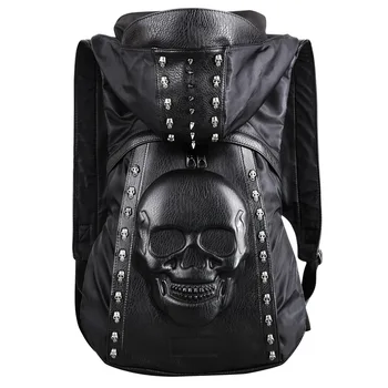 Fashion Personality 3D Skull Leather Backpack Rivets Skull Backpack With Hood Cap Apparel Bag Cross Black Bags Hiphop Man
Fashion Personality 3D Skull Leather Backpack Rivets Skull Backpack With Hood Cap Apparel Bag Cross Black Bags Hiphop Man