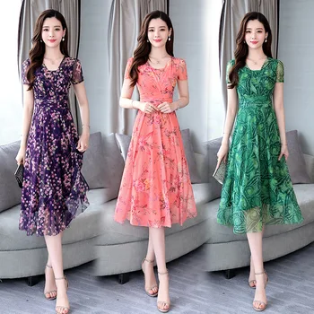 Printed chiffon dress in the long section of the waist was thin lady big swing skirt fairy
Printed chiffon dress in the long section of the waist was thin lady big swing skirt fairy