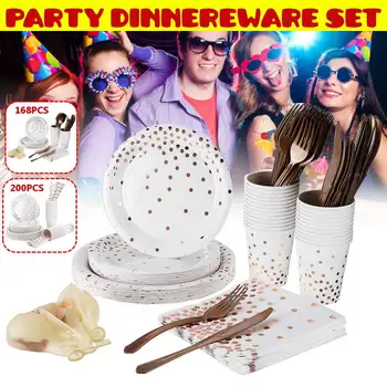 168/200pcs/set Party Disposable Tableware White Gold Paper Cup Plate Straws Birthday Party Decor Kid Baby Shower Party Supplies
168/200pcs/set Party Disposable Tableware White Gold Paper Cup Plate Straws Birthday Party Decor Kid Baby Shower Party Supplies