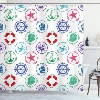 Ships Wheel Decor Shower Curtain Set Marine Pattern with Anchor Wheel Compass Lifebuoy Ship Starfish Seashell and Crab Bathroom
Ships Wheel Decor Shower Curtain Set Marine Pattern with Anchor Wheel Compass Lifebuoy Ship Starfish Seashell and Crab Bathroom