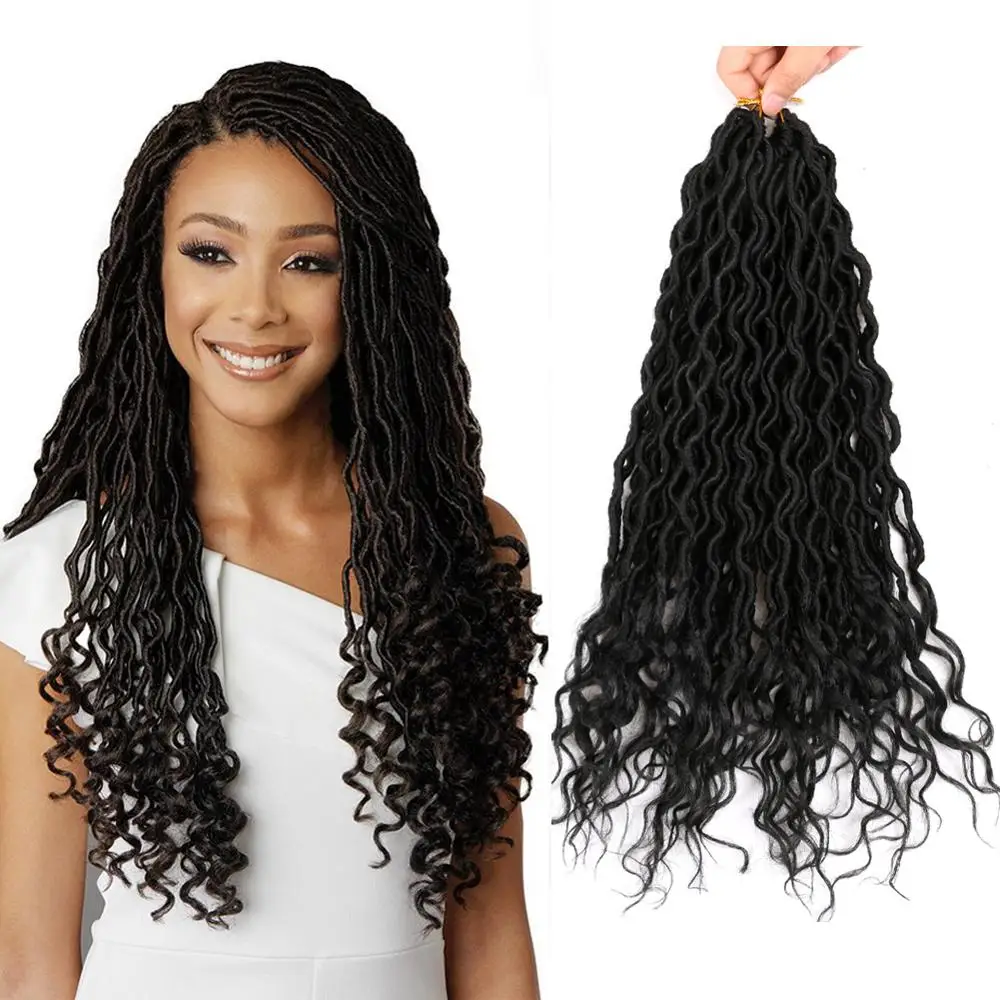 

Mtmei Hair Black Goddess Faux Locs Crochet Hair 18" 24Strands Curly Dreadlocks Hair Extensions Soft Synthetic Crochet Braids