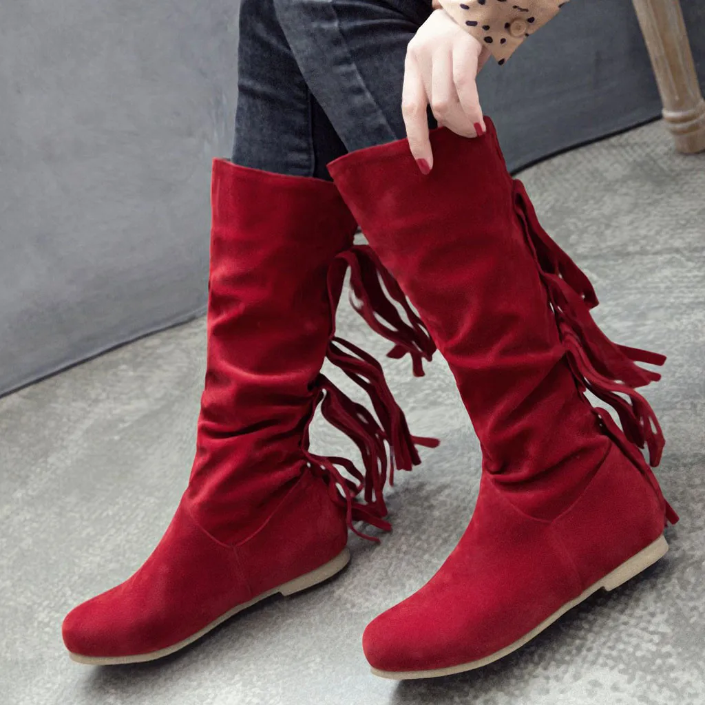 2019 Women's Suede Boots Fashion Long Fringe Winter Boots Solid Round Toe Slip On Ladies Flat Shoes Female Knee-High Boots Flock
2019 Women's Suede Boots Fashion Long Fringe Winter Boots Solid Round Toe Slip On Ladies Flat Shoes Female Knee-High Boots Flock