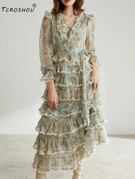 Heavy craftsmanship applique ruffled V-neck tie waist waist A-line multi-level retro printed dress ladies autumn new style
Heavy craftsmanship applique ruffled V-neck tie waist waist A-line multi-level retro printed dress ladies autumn new style