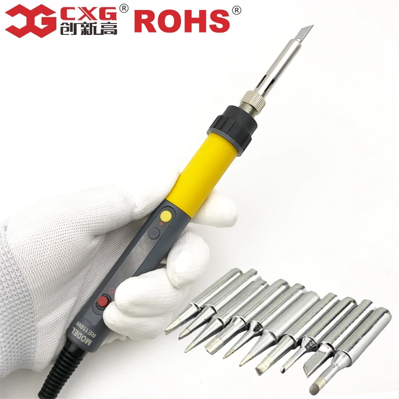 CXG ROHS RE60w/90w/110w LCD Temperature Digital LED Adjustable Electric Soldering Iron EU Plug +10pcs solder tips Free shipping
CXG ROHS RE60w/90w/110w LCD Temperature Digital LED Adjustable Electric Soldering Iron EU Plug +10pcs solder tips Free shipping