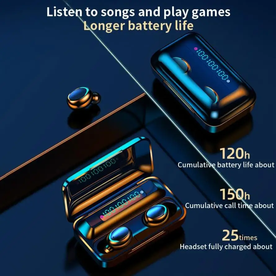 New portable Bluetooth V5.0 F9 TWS Wireless Headphone with hook 3 LED Display 2000mAh Power Bank Headset With Mic For xiaomi
