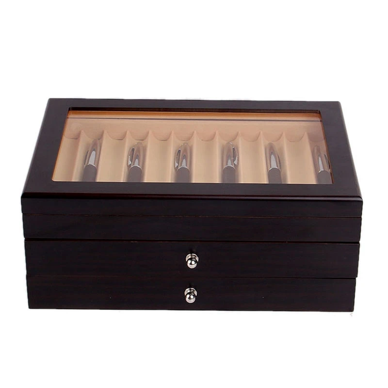 34 Pen Fountain Wood Display Case Holder Large Capacity Wooden Pen Box Storage Collector Organizer Box Black
