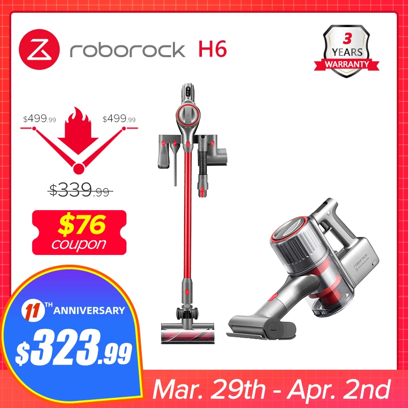 Roborock H6 Adapt Cordless Vacuum cleaner Portable All in one 150AW Strong Suction 420W OLED Display Wireless Handheld | Бытовая