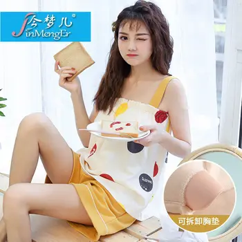 With Chest Pad Pajamas Women's Summer Camisole Pure Cotton Sexy Two-Piece Set Summer Thin-Outer Wear Tracksuit
With Chest Pad Pajamas Women's Summer Camisole Pure Cotton Sexy Two-Piece Set Summer Thin-Outer Wear Tracksuit