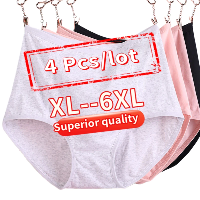 

4Pcs/Lot High Waist Underwear Women Pure Cotton Medium Waist Fat Extra Size Underwear Women 200KG RedTriangle Underwear XL-6XL
