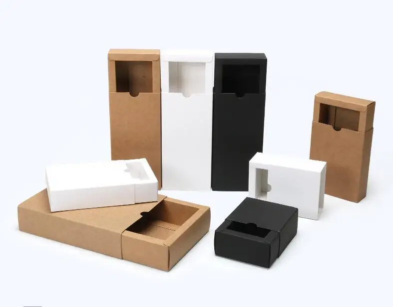 

200pcs Black Kraft Paper Gift Box White Packaging Cardboard Box Wedding Baby Shower Packing Cookie Candy Delicate Drawer Box