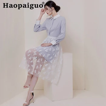 2019 Autumn New Arrival Elegant Two Piece Set for Women Long Sleeve Midi Shirts and Embroidered Mesh Skirt Women 2 Piece Set
2019 Autumn New Arrival Elegant Two Piece Set for Women Long Sleeve Midi Shirts and Embroidered Mesh Skirt Women 2 Piece Set