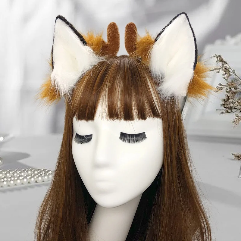 

Lovely Animal Faux Fur Wolf Ears Headband Realistic Furry Fluffy Hair Hoop Lolita Anime Masquerade Cosplay Costume