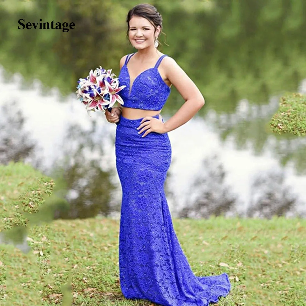 Sevintage vestido de fiesta Two Pieces Lacewith Crystals Long Prom Dress Mermai Backless Royal Blue Formal Evening Gowns
Sevintage vestido de fiesta Two Pieces Lacewith Crystals Long Prom Dress Mermai Backless Royal Blue Formal Evening Gowns