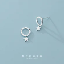 100% 925 Sterling Zilveren vrouwen Kleine Ster Oor Botten Oor Gesp Ring Strak Verpakt Mini Dubbele Ring Oorbellen(China)