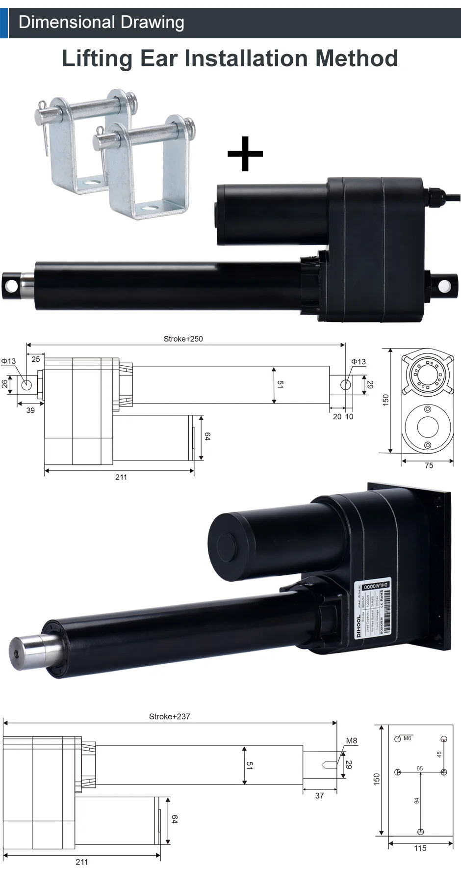Electric Linear Actuator DC24V Elevator Control 10000N Load 1000kilo 600mm 800mm 900mm Stroke Motor Drive Mechanical Arm Bracket Electric Linear Actuator DC24V Elevator Control 10000N Load 1000kilo 600mm 800mm 900mm Stroke Motor Drive Mechanical Arm Bracket
