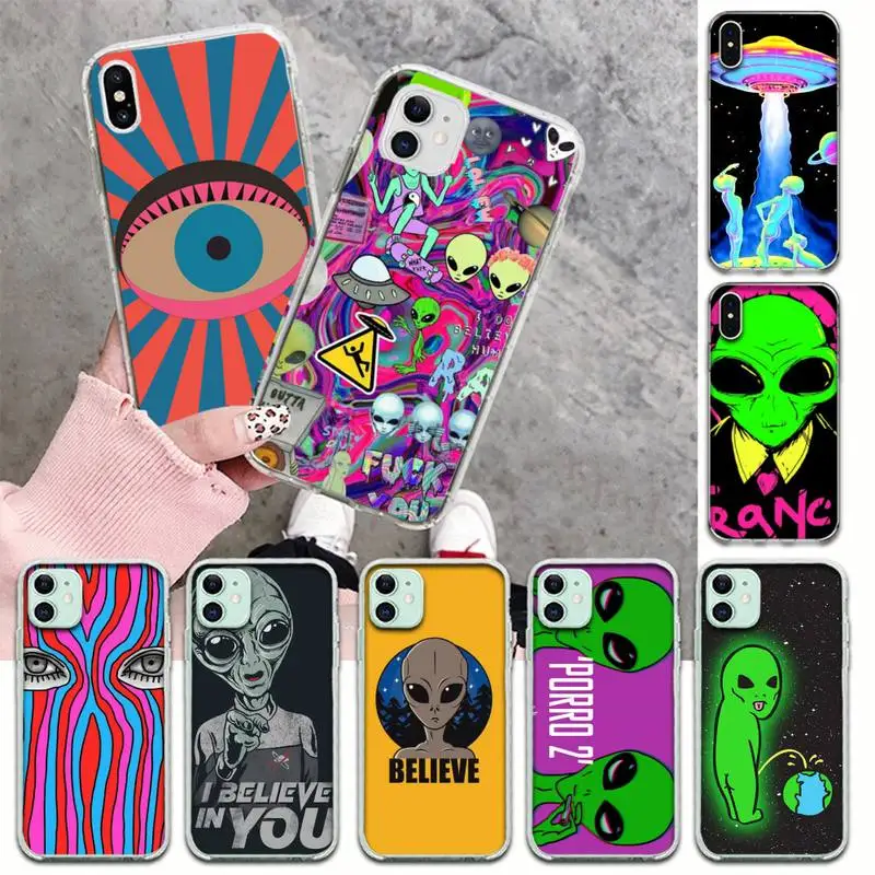 Фото CUTEWANAN Aesthetics Cute Cartoon alien space Phone Case Cover for iPhone 11 pro XS MAX 8 7 6 6S Plus X 5S SE XR cover | Мобильные